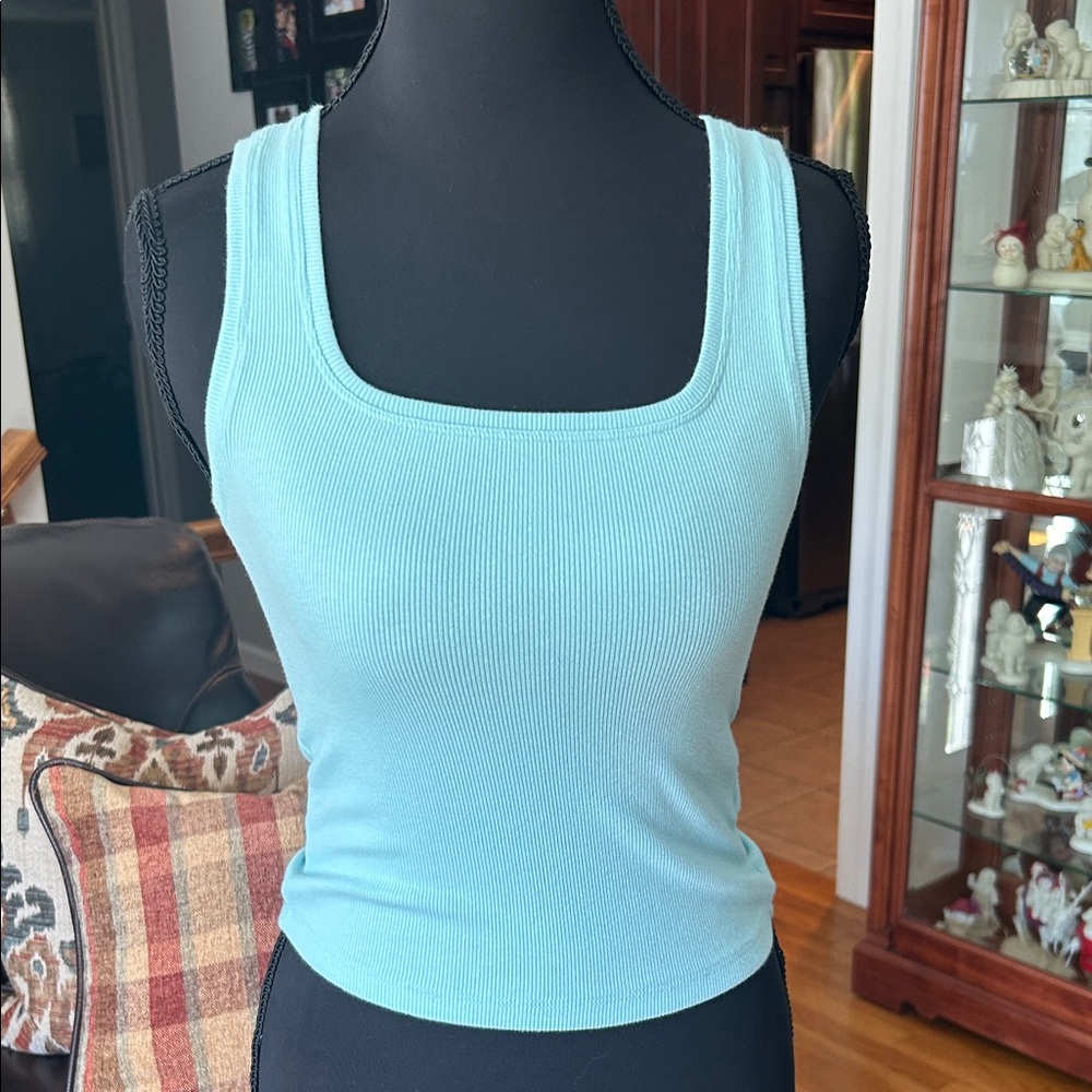 American Eagle Outfitters Light Blue Ribbed Tank Top